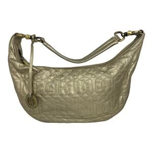 Donald J. Pliner Womens Metallic Gold Quilted Leather Hobo Bag